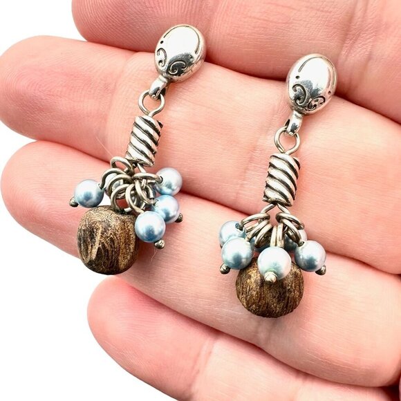 Brighton Jewelry - Brighton Womens Earrings Crystal Pearl Wood Chandelier Silver Pierced Earrings